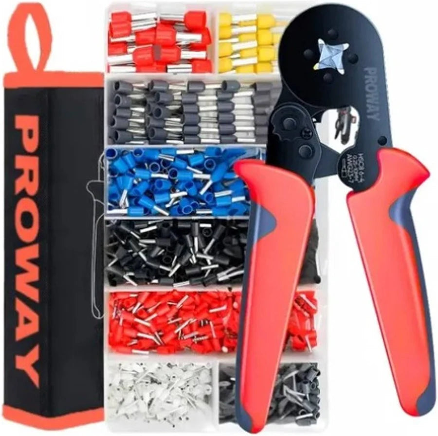 ALICATE PRENSA FERRULERA + 2000 TERMINALES DE CABLE - KIT PROFESIONAL COMPLETO