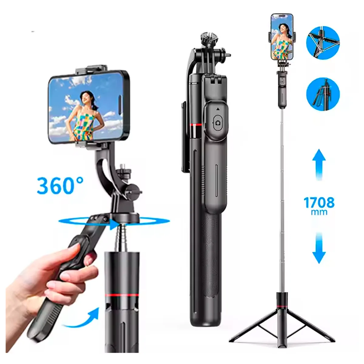 TRÍPODE CELULAR PALO SELFIE 170 CM BLUETOOTH CON CONTROL REMOTO