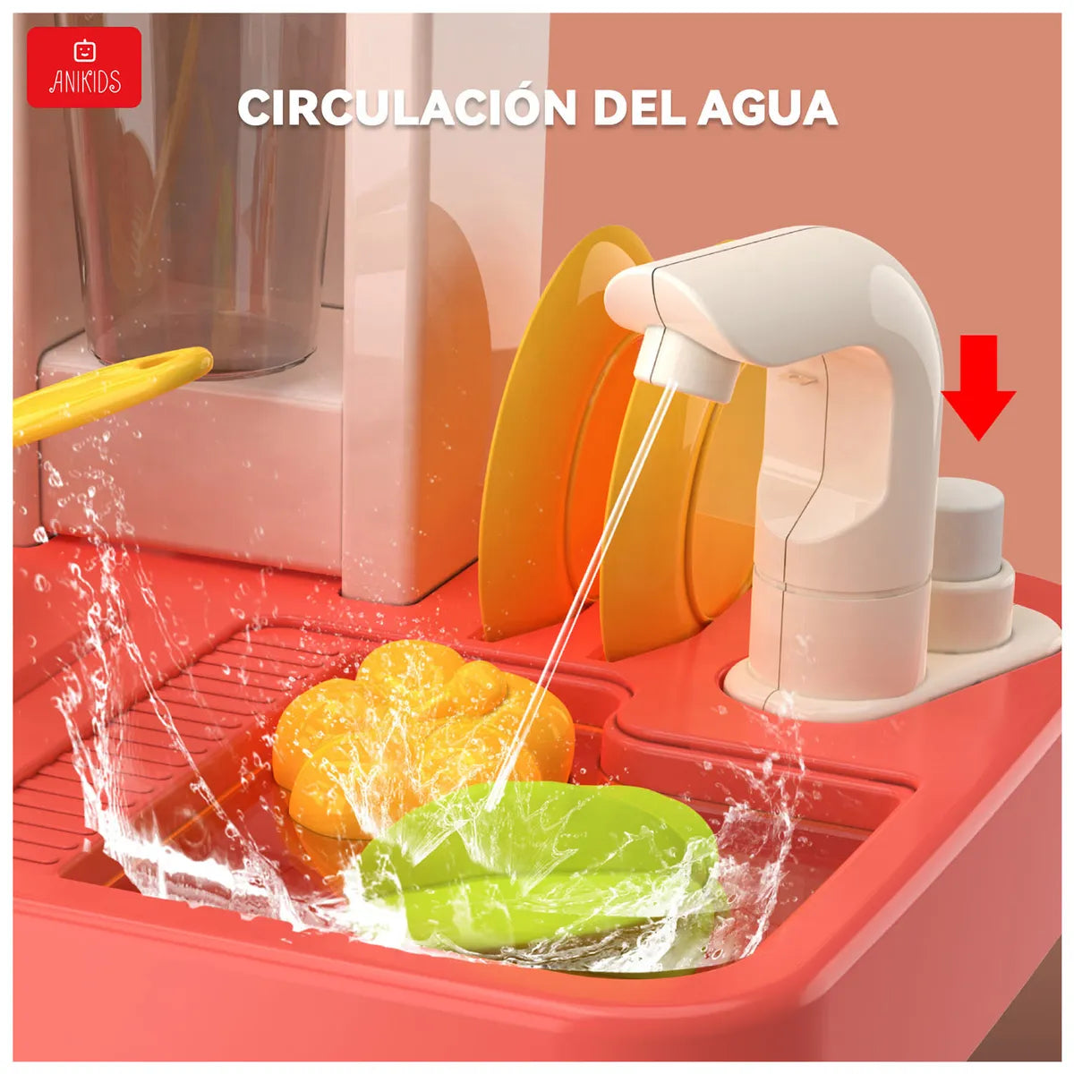 COCINA DE JUGUETE GRANDE 50 PIEZAS SPRAY KITCHEN 78 CM ROSADO