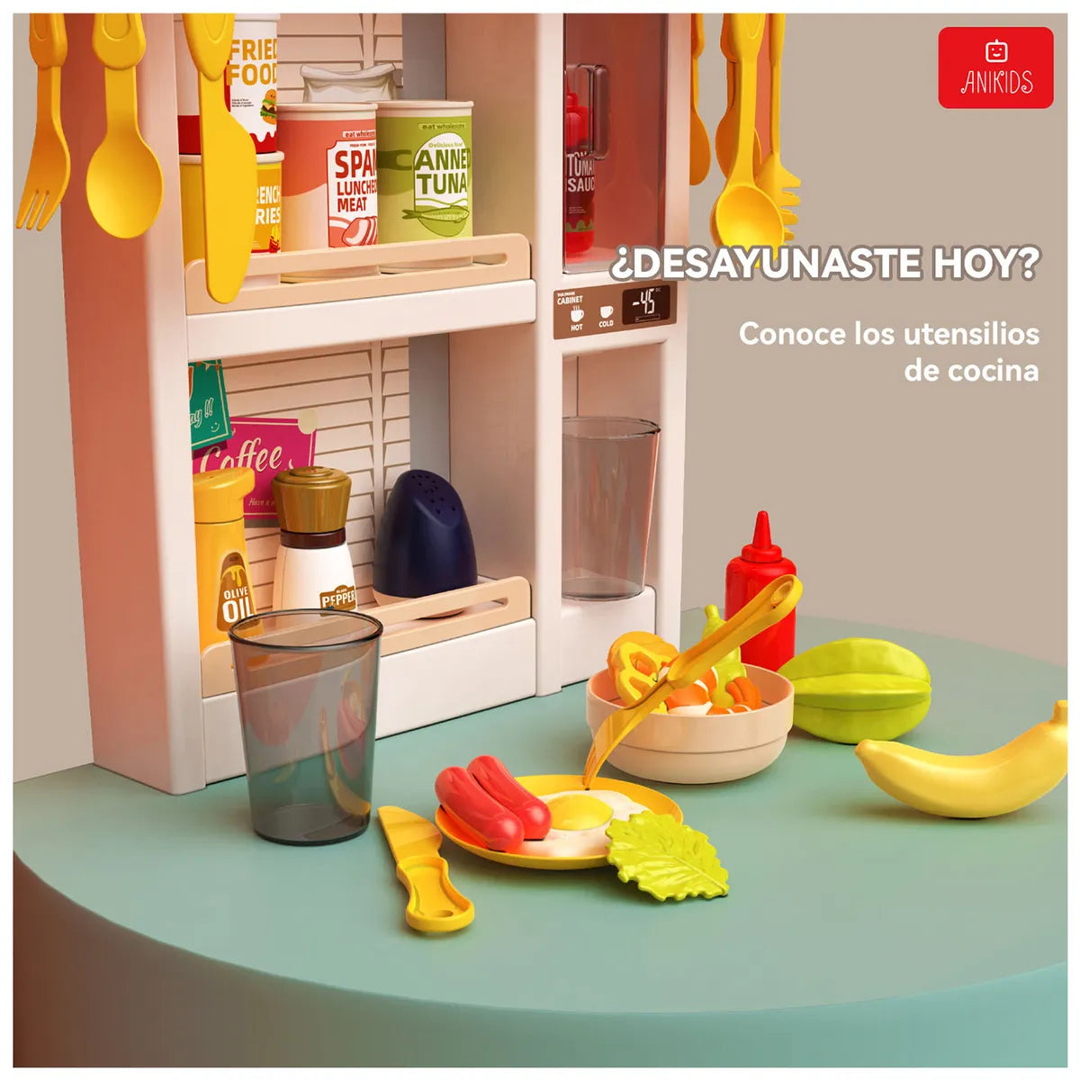 COCINA DE JUGUETE GRANDE 50 PIEZAS SPRAY KITCHEN 78 CM ROSADO