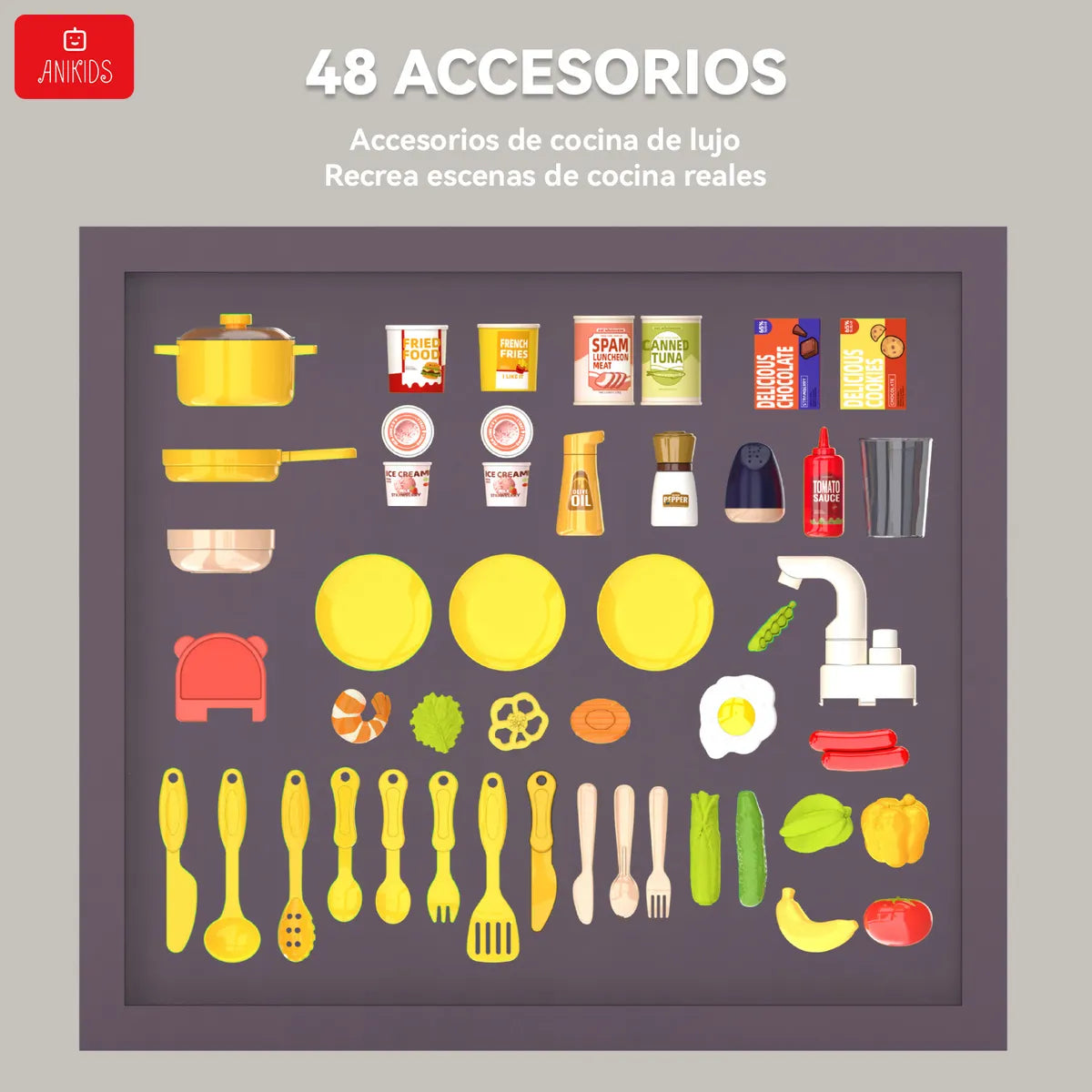 COCINA DE JUGUETE GRANDE 50 PIEZAS SPRAY KITCHEN 78 CM ROSADO