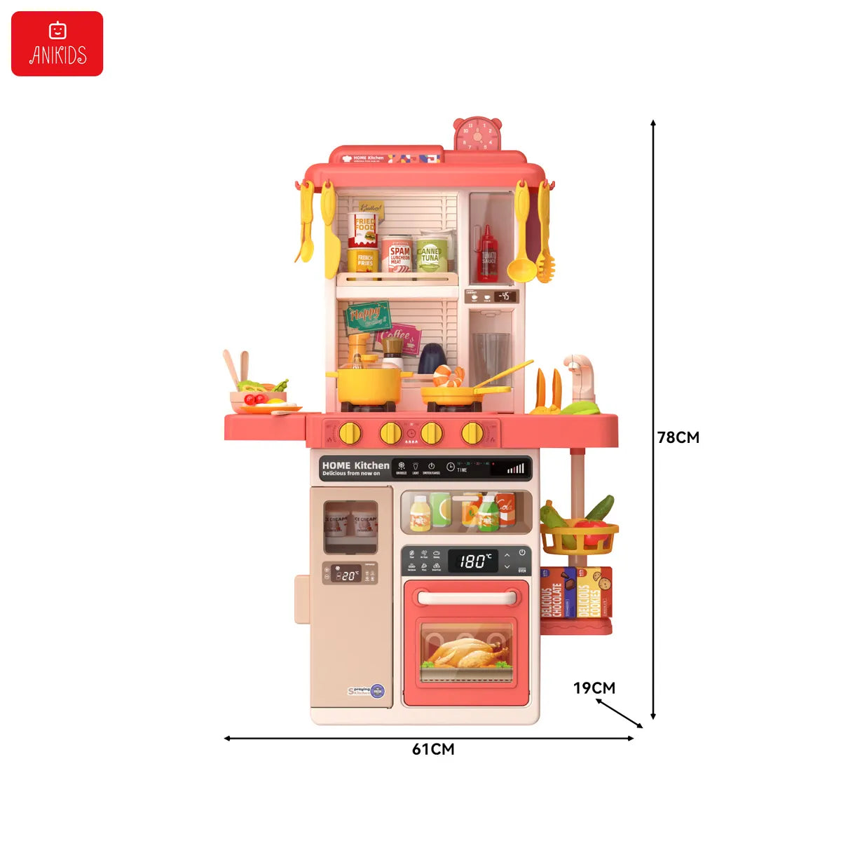COCINA DE JUGUETE GRANDE 50 PIEZAS SPRAY KITCHEN 78 CM ROSADO
