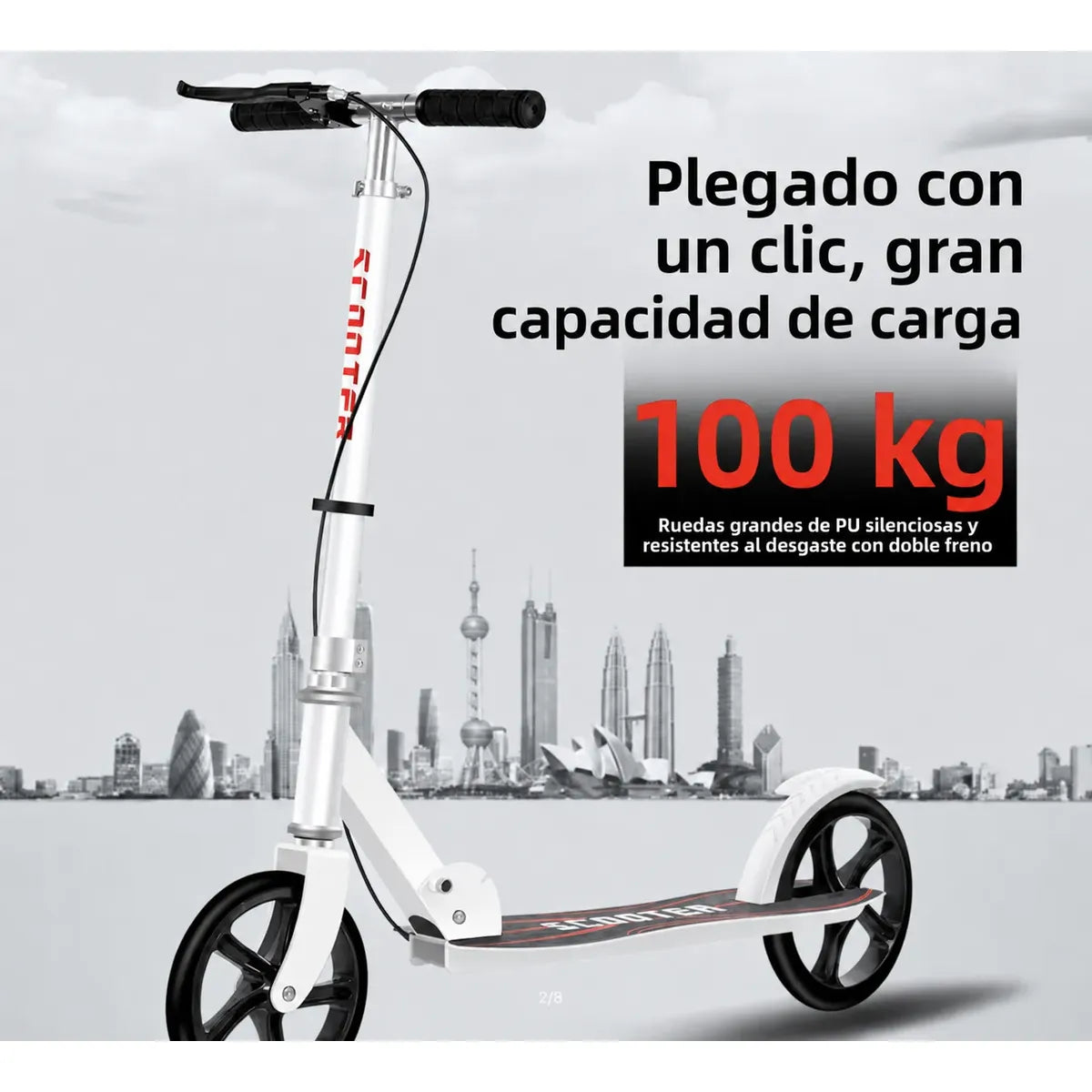 SCOOTER PATINETA BLANCA PLEGABLE CON DOBLE FRENO