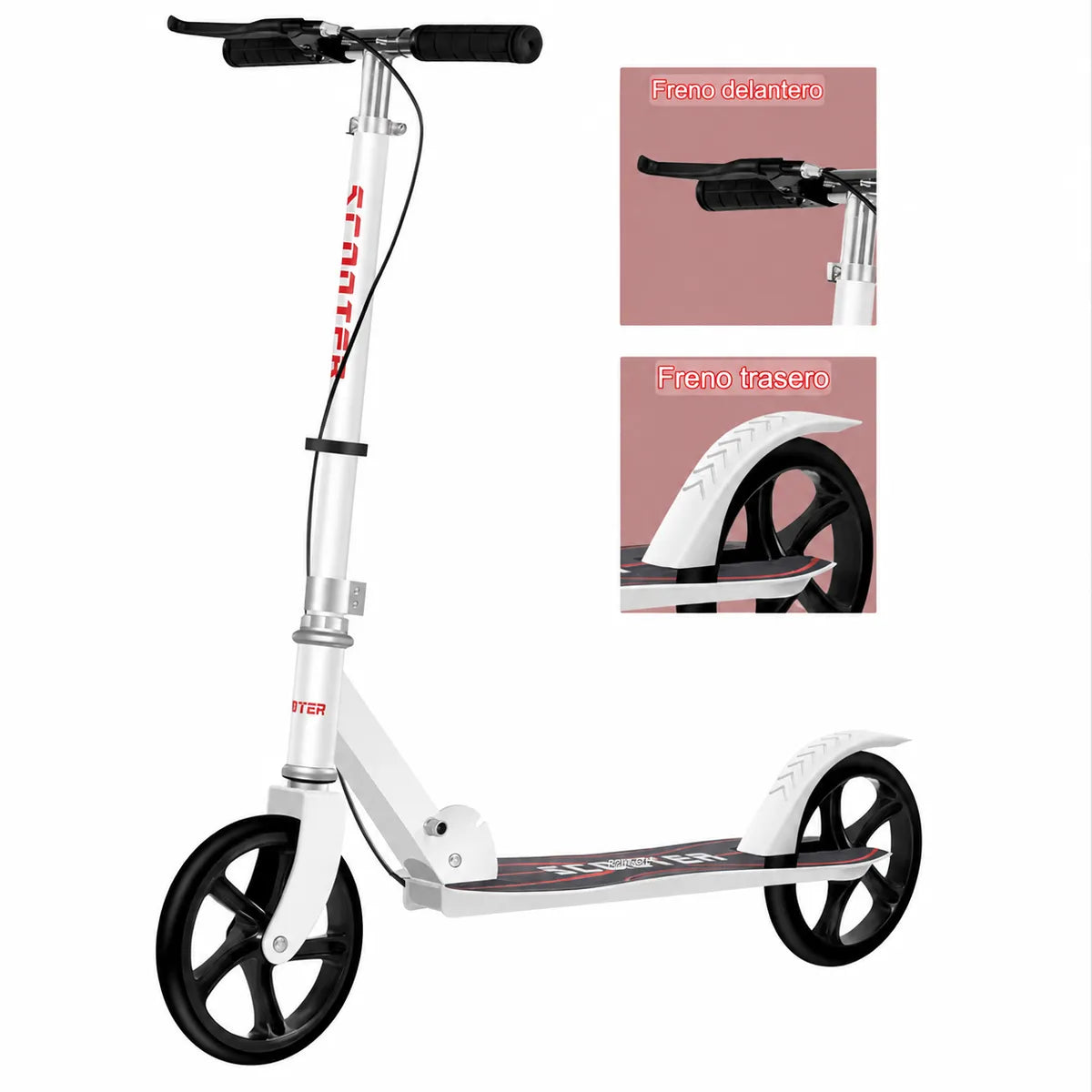 SCOOTER PATINETA BLANCA PLEGABLE CON DOBLE FRENO