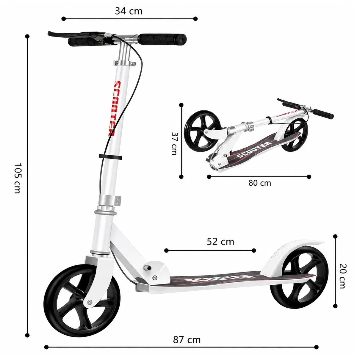 SCOOTER PATINETA BLANCA PLEGABLE CON DOBLE FRENO