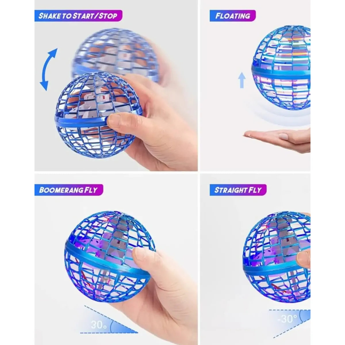 PELOTA VOLADORA FLYNOVA PRO SPINNER BOOMERANG CON LUCES RGB - AZUL Y ROJO