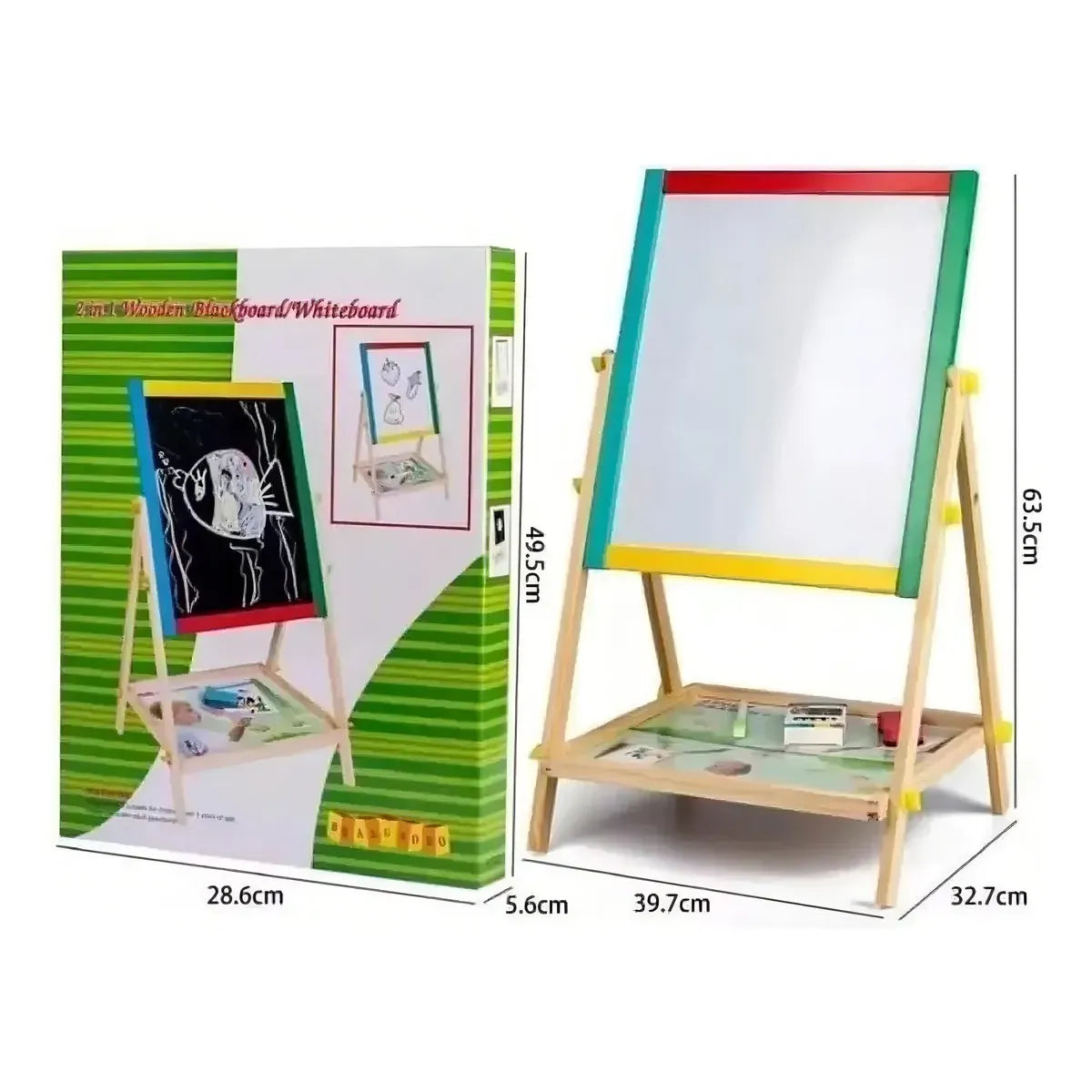 PIZARRA INFANTIL 2 EN 1 CON ATRIL DE MADERA Y BANDEJA DE ACCESORIOS