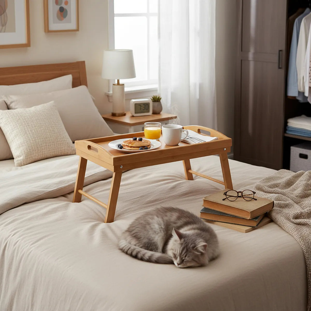 MESA BANDEJA PLEGABLE DE BAMBÚ PARA CAMA Y SOFÁ