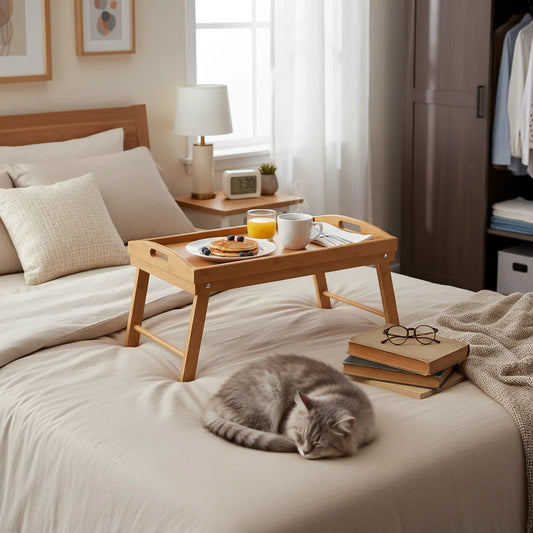 MESA BANDEJA PLEGABLE DE BAMBÚ PARA CAMA Y SOFÁ