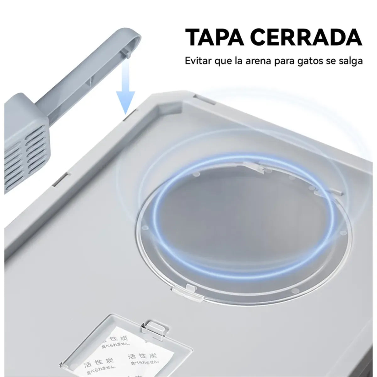 ARENERO CERRADO PARA GATO CON TAPA Y PALA GRANDE COLOR GRIS