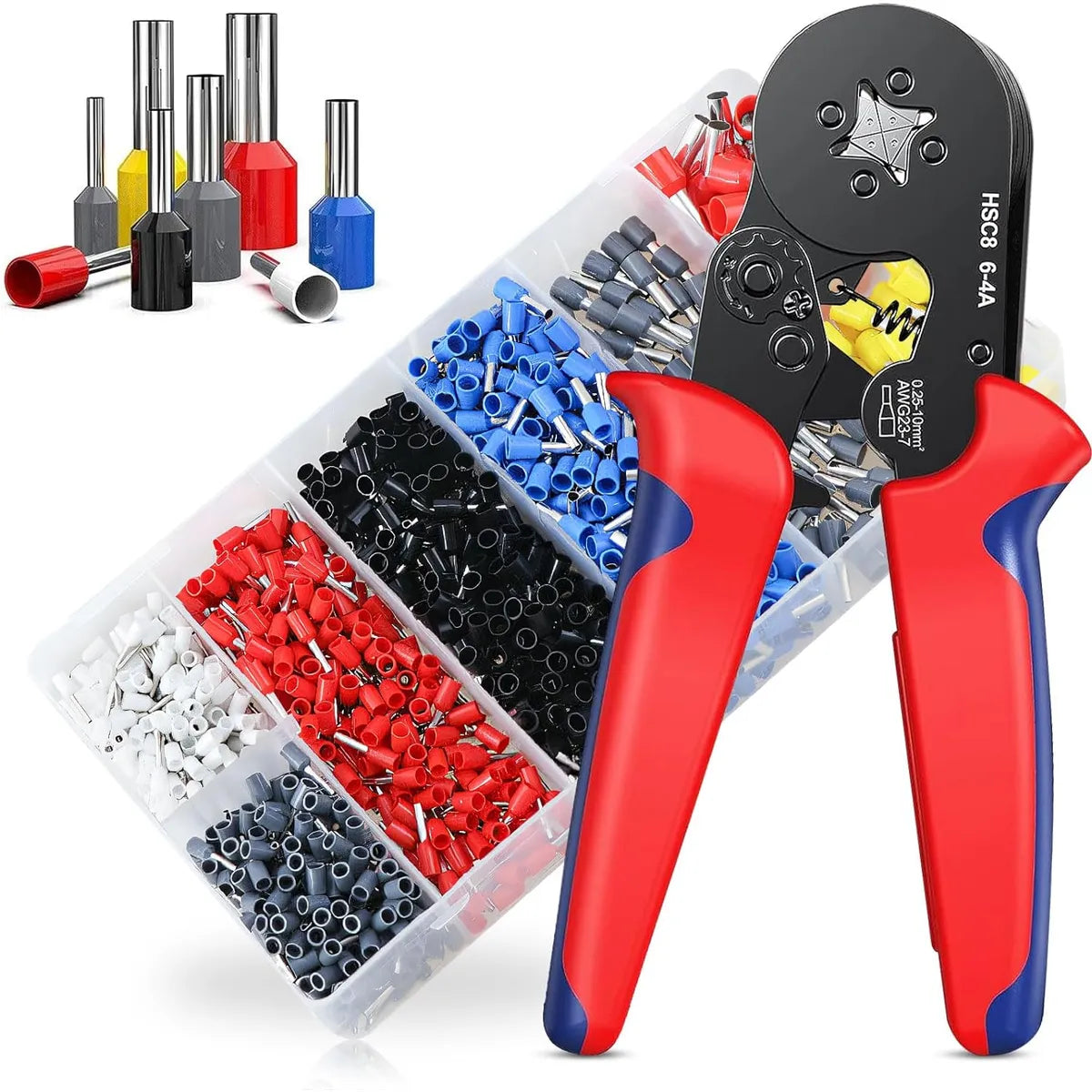 ALICATE PRENSA FERRULERA + 2000 TERMINALES DE CABLE - KIT PROFESIONAL COMPLETO