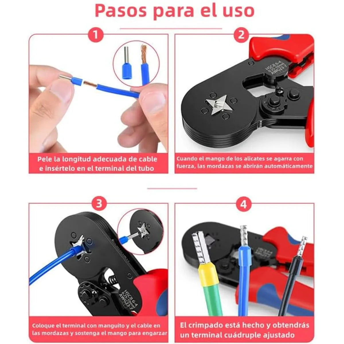 ALICATE PRENSA FERRULERA + 2000 TERMINALES DE CABLE - KIT PROFESIONAL COMPLETO