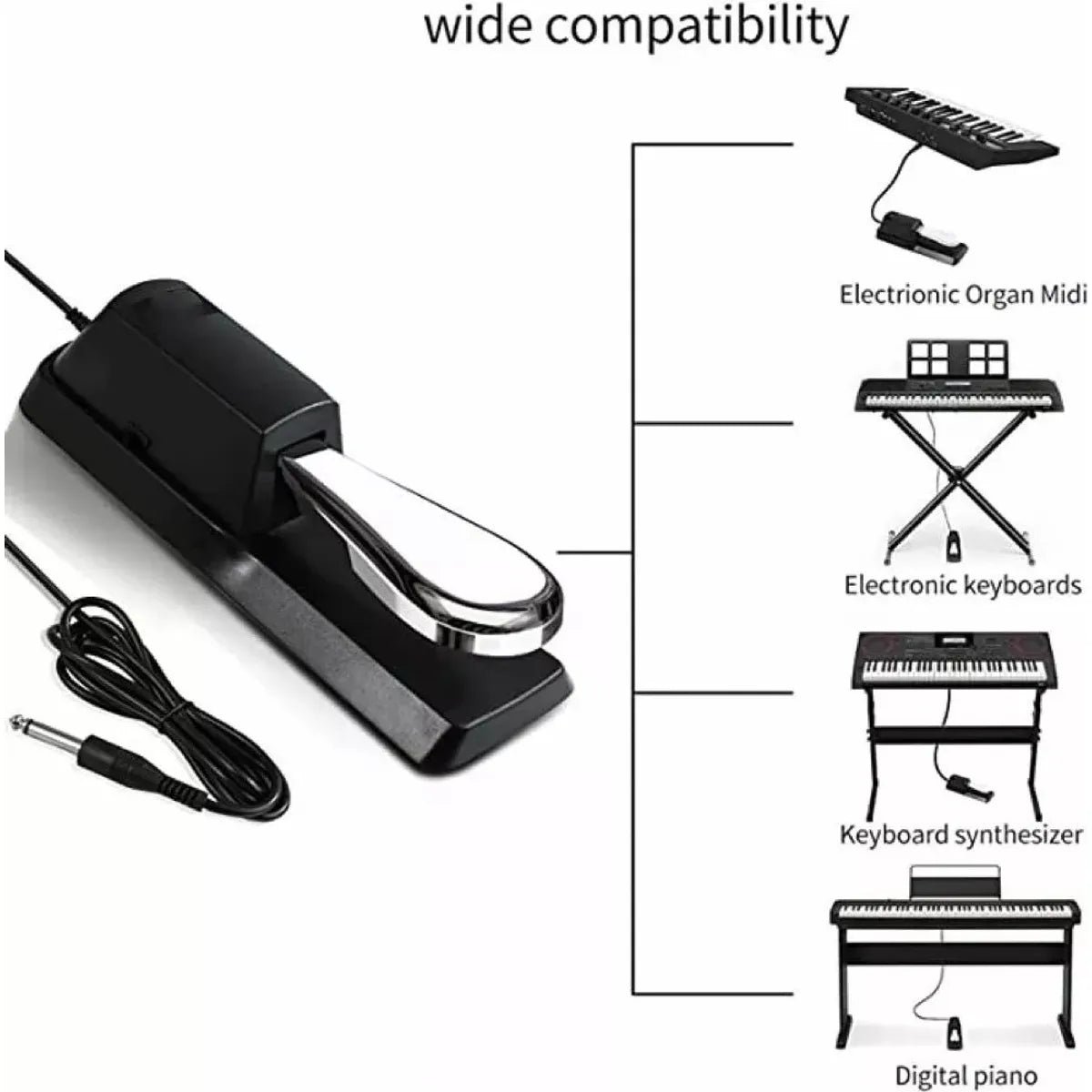 PEDAL SUSTAIN UNIVERSAL PARA TECLADO Y PIANO CON CONTROL DE POLARIDAD