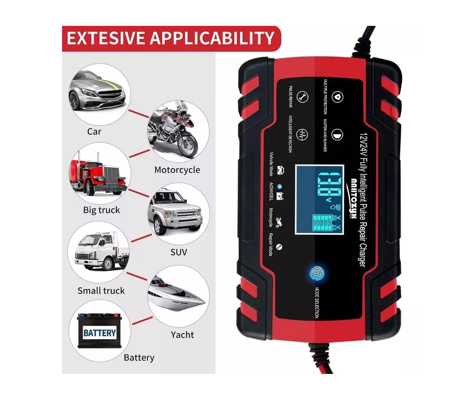 Cargador De Batería Inteligente 12v Auto Moto Corriente - Imagen 3