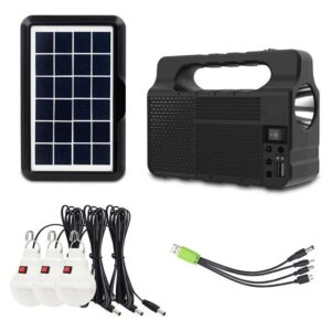 Kit De Energía Solar Multiusos Ampolletas+linterna+usb Color Negro