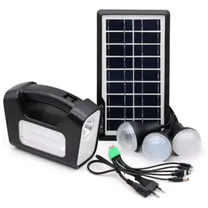 Kit Lámpara de Emergencia Solar para Camping + 3 Ampolletas – Color Negro