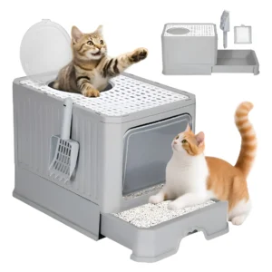 Arenero Gato Cerrado Baño Sanitario Con Tapa Y Pala Grande Gris