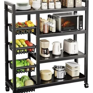 Estantes De Almacenamiento, Estantes De Cocina Ajustables De 4 Niveles Con 3 Cestas De Alambre, Organizadores De Cocina Y Almacenamiento, Estante De Metal Con Ruedas Para Cochera, Despensa, Baño