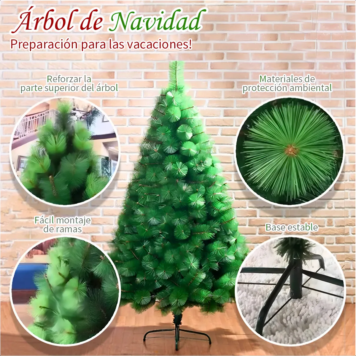 Árbol De Navidad 210cm Con Ramas De Pino, Montaje Rápido Verde - Imagen 4