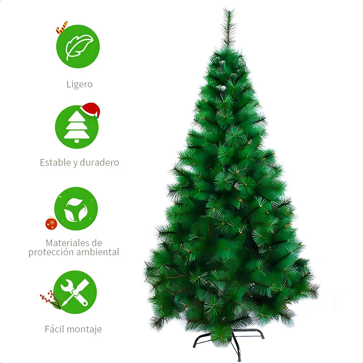 Árbol De Navidad 210cm Con Ramas De Pino, Montaje Rápido Verde - Imagen 6
