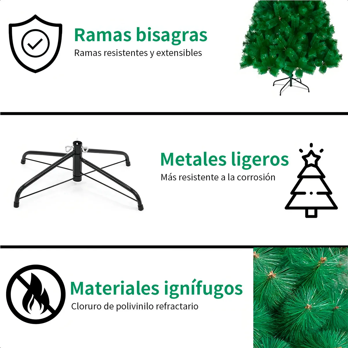 Árbol De Navidad 210cm Con Ramas De Pino, Montaje Rápido Verde - Imagen 5